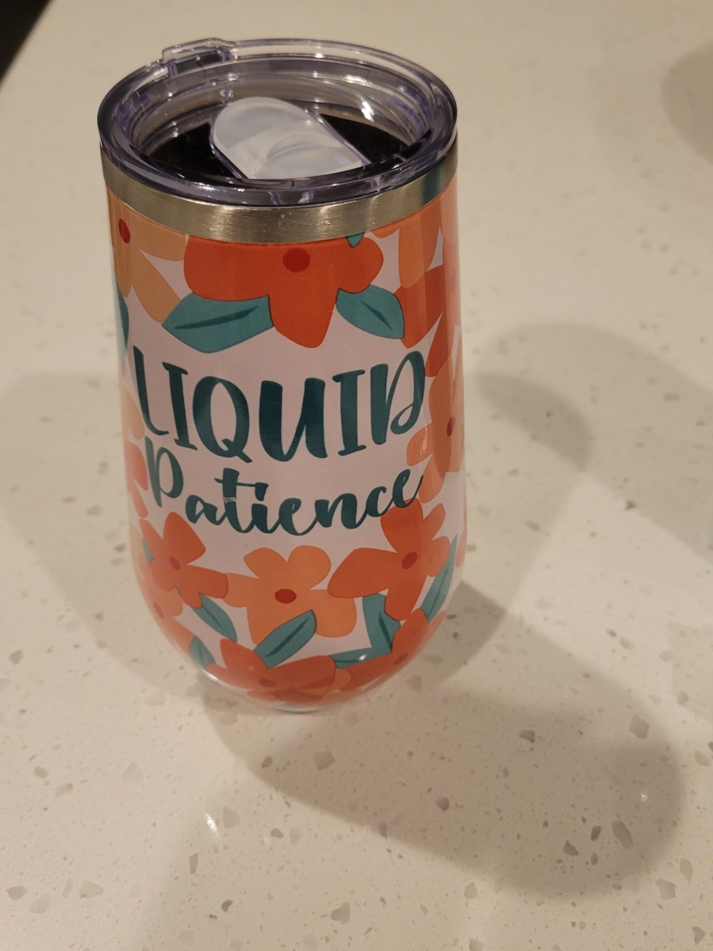 Insulated Floral Stemless Wine Tumbler - Liquid Patience - Teal & Orange
